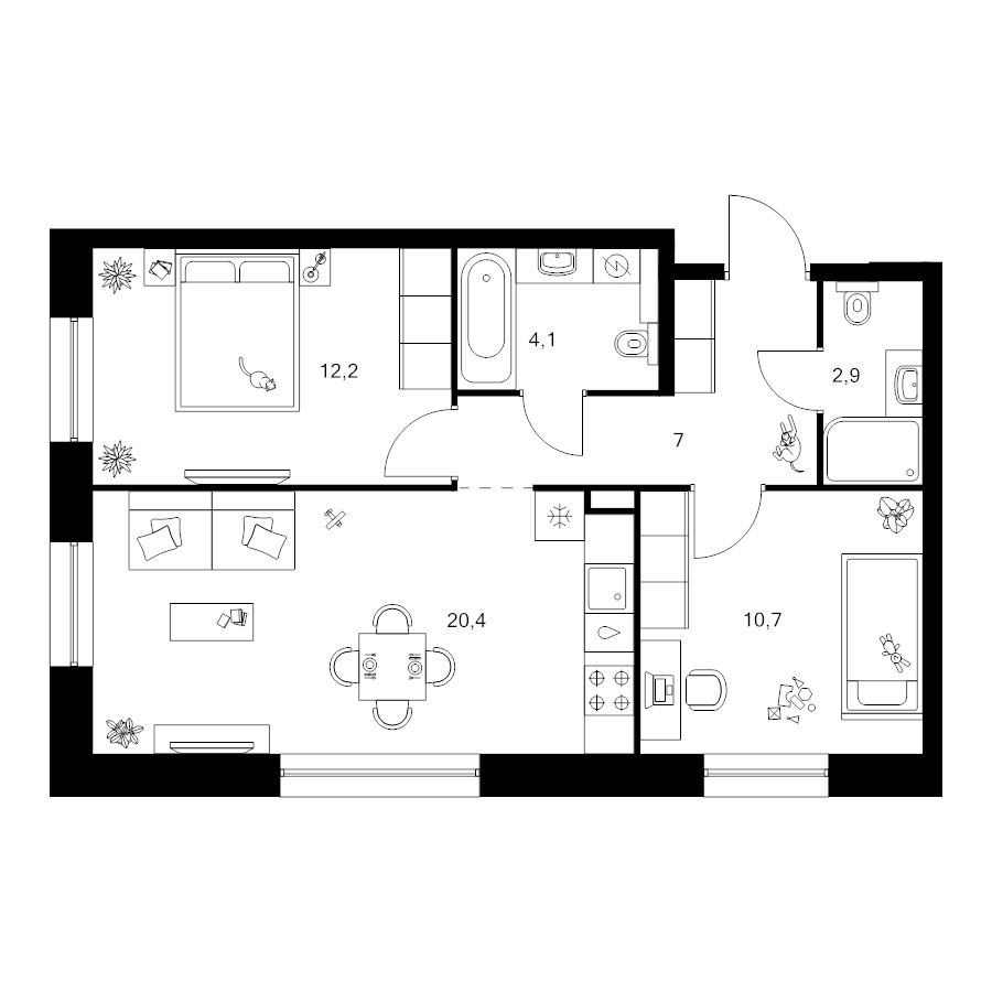 3 ккв (Евро) 57,3 м²