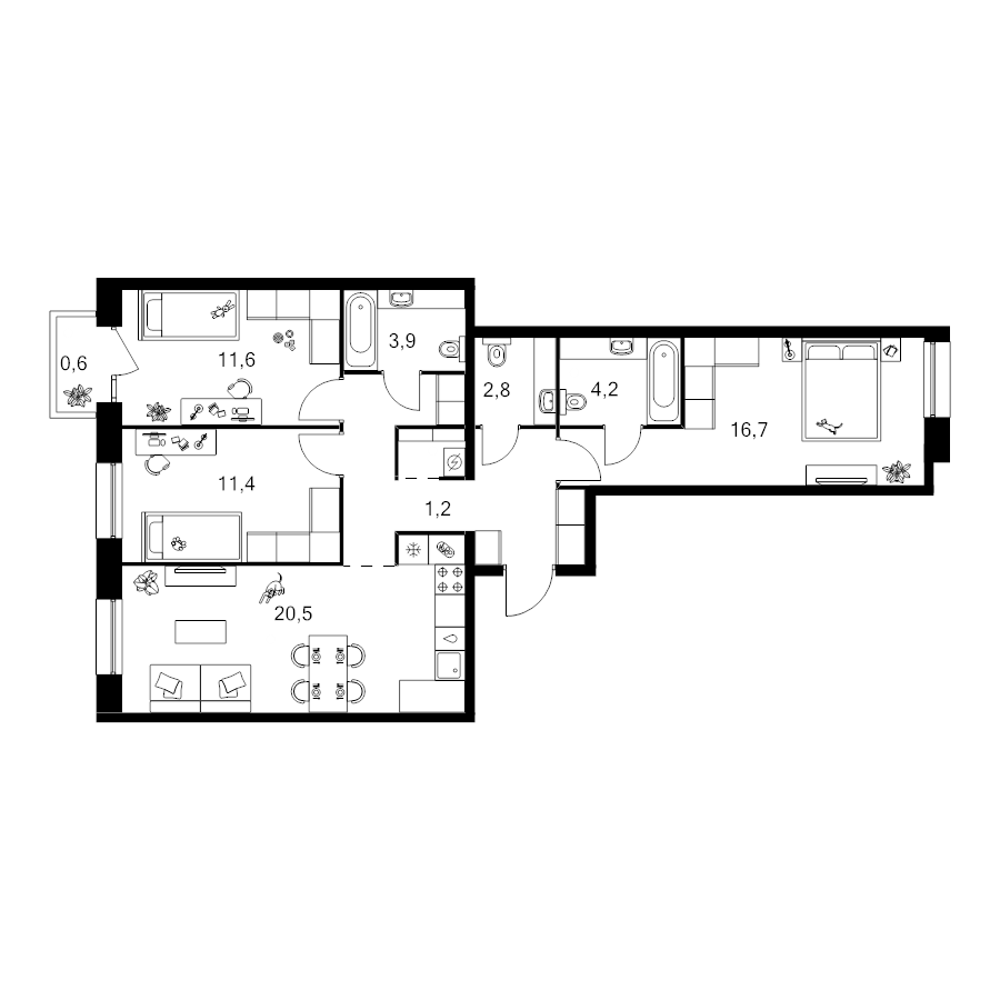 4 ккв (Евро) 84,8 м²