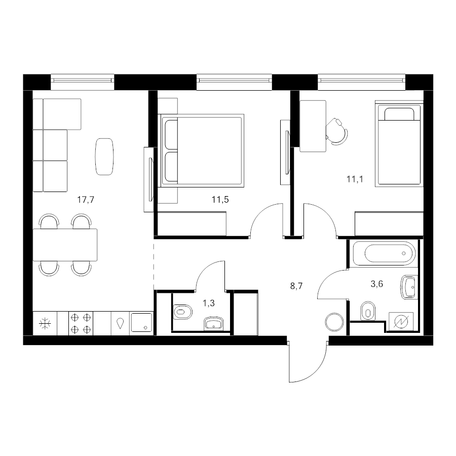 3 ккв (Евро) 53,9 м²