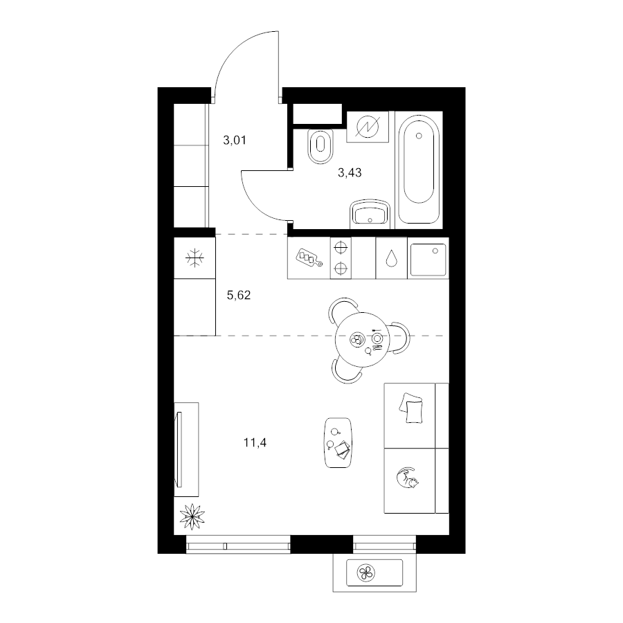 Студия 23,5 м²