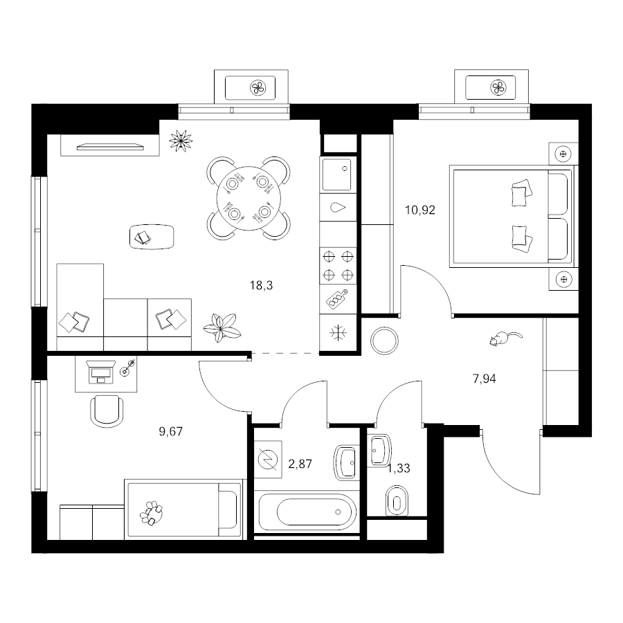3 ккв (Евро) 51 м²