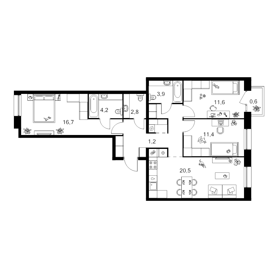 4 ккв (Евро) 84,8 м²