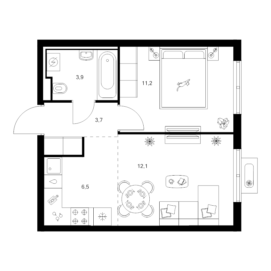 2 ккв (Евро) 37,4 м²