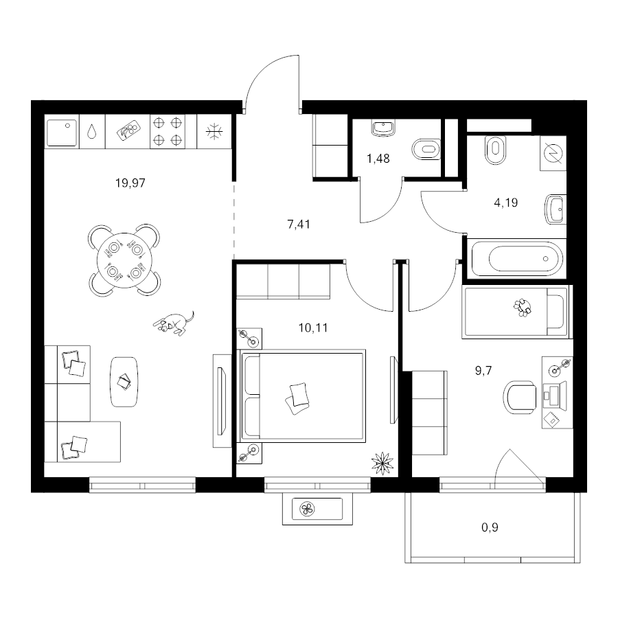 3 ккв (Евро) 53,8 м²