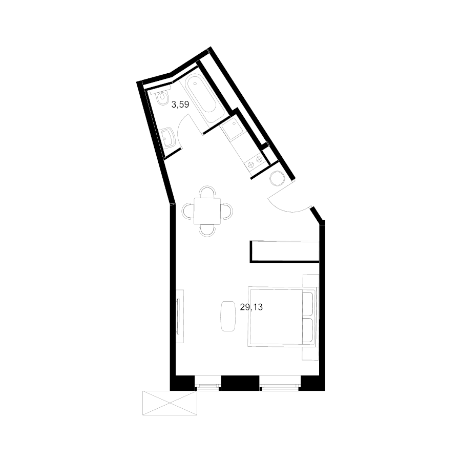 Студия 32,7 м²