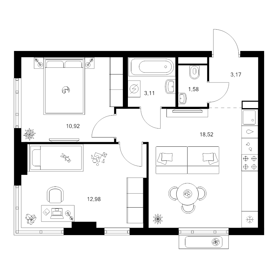 3 ккв (Евро) 50,3 м²