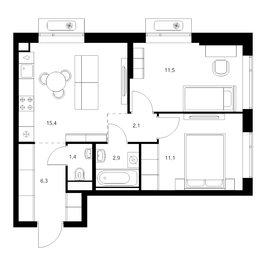 3 ккв (Евро) 50,7 м²