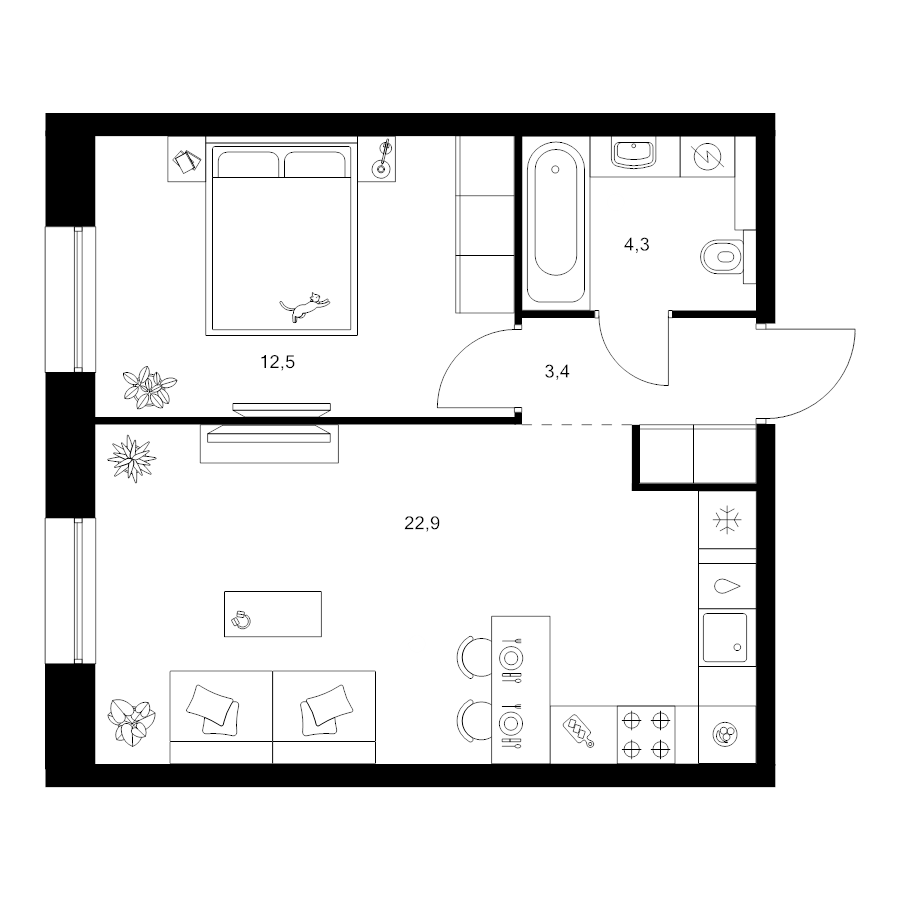 2 ккв (Евро) 43,1 м²