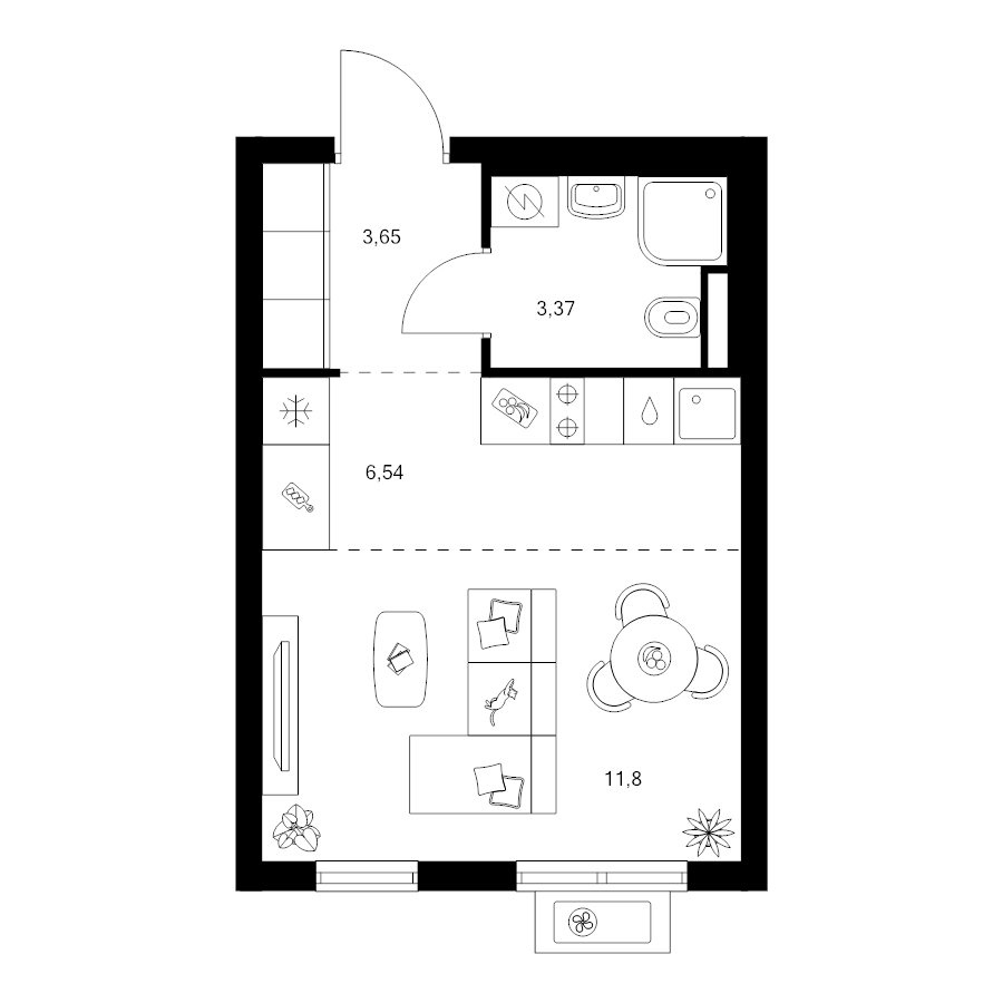 Студия 25,4 м²