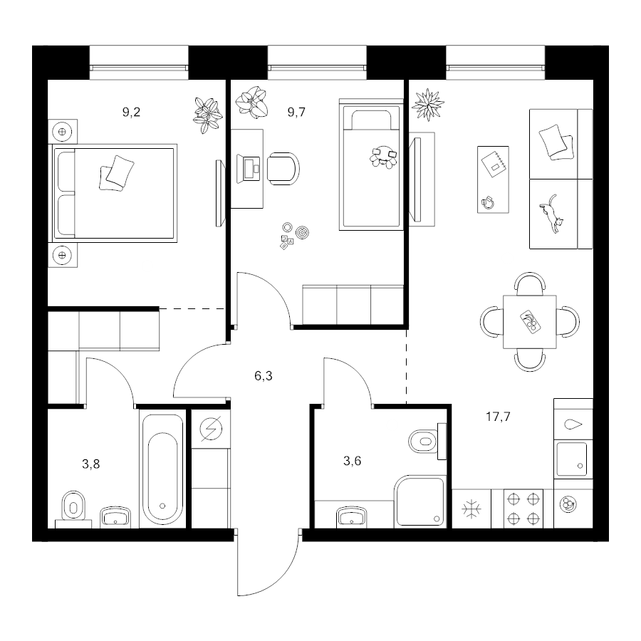 3 ккв (Евро) 54,1 м²
