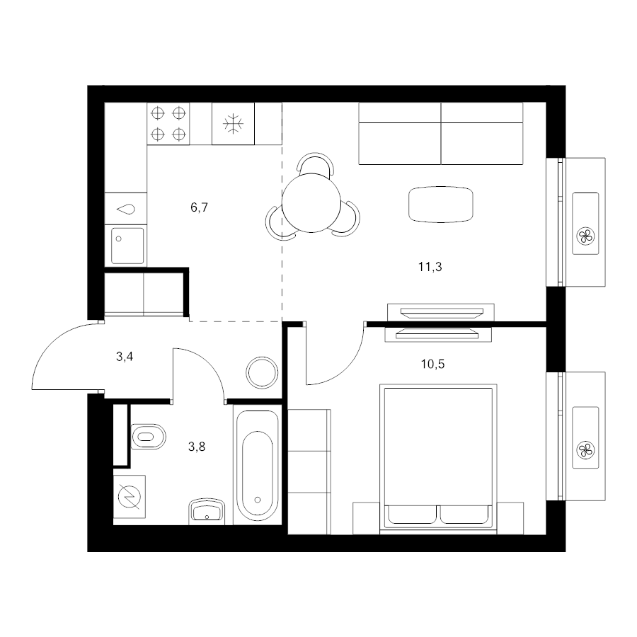 2 ккв (Евро) 35,7 м²