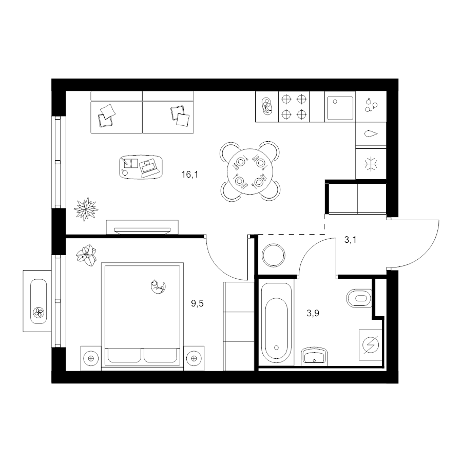 2 ккв (Евро) 32,6 м²