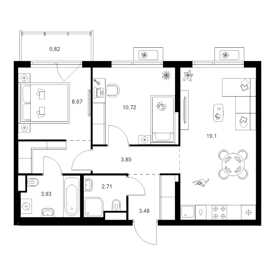 3 ккв (Евро) 57,1 м²