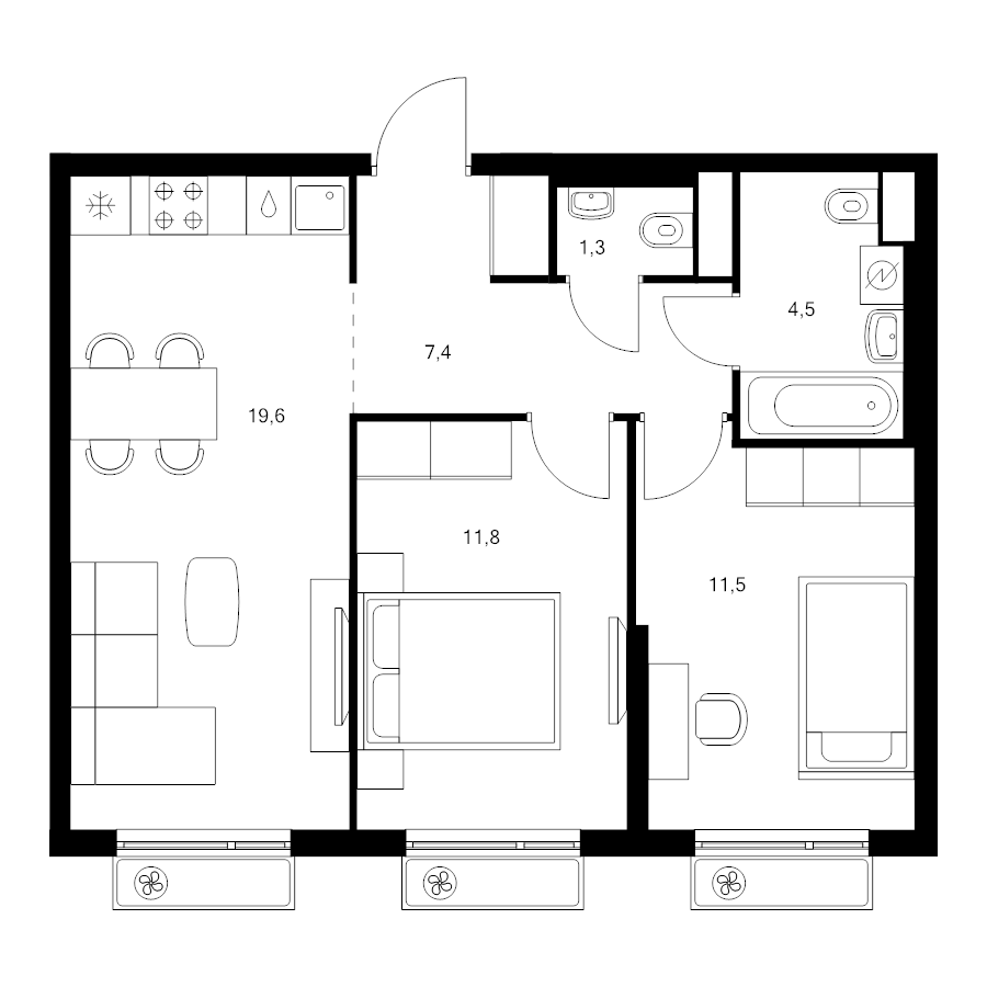 3 ккв (Евро) 56,1 м²