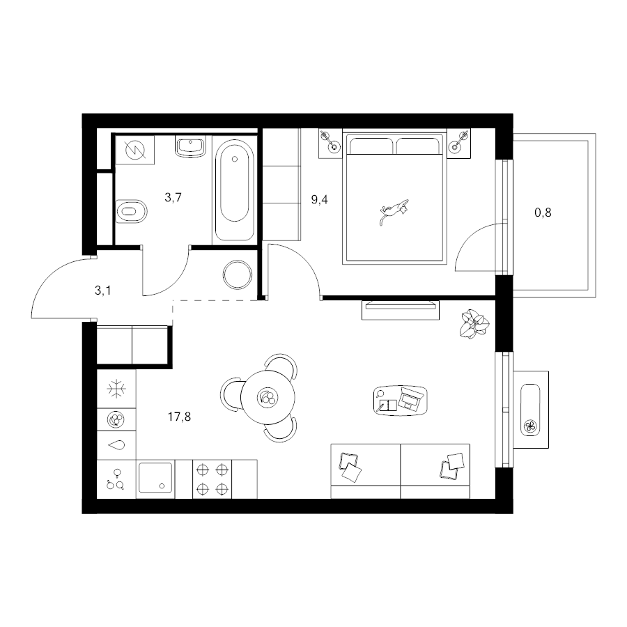 2 ккв (Евро) 34,8 м²