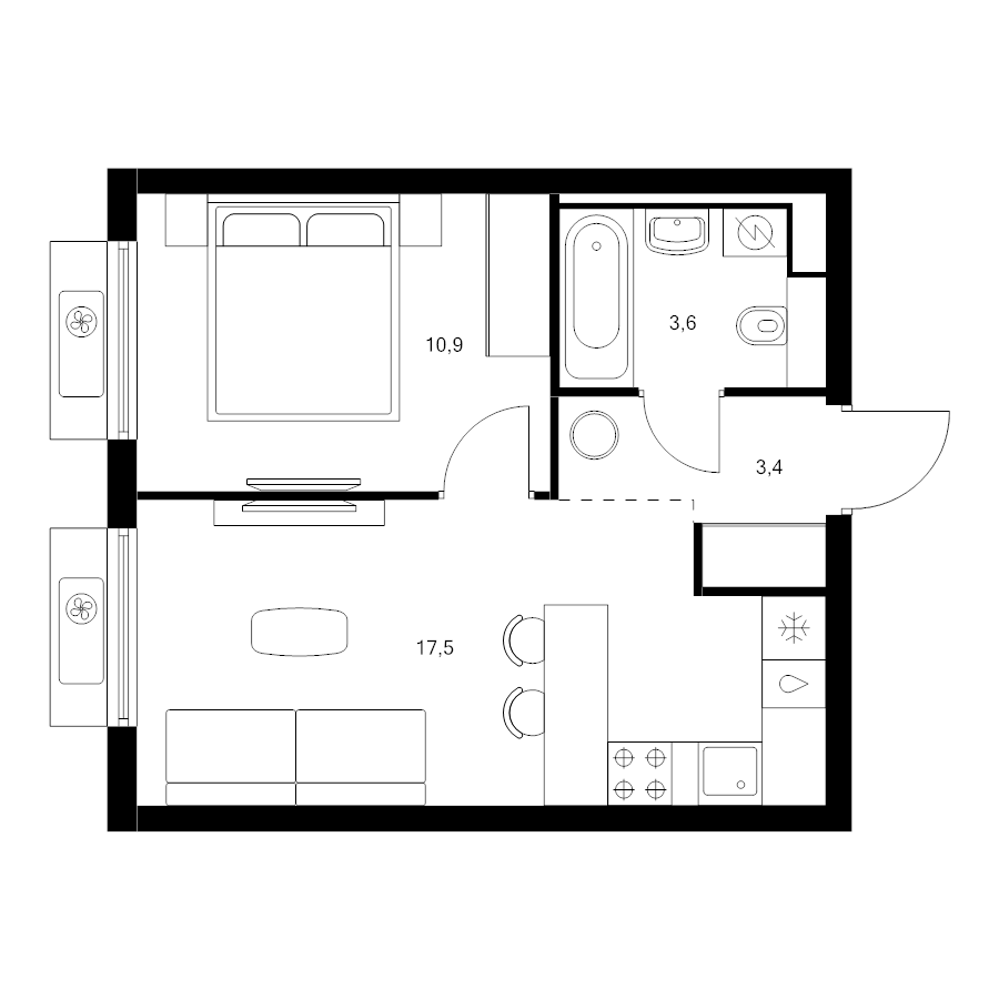 2 ккв (Евро) 35,4 м²