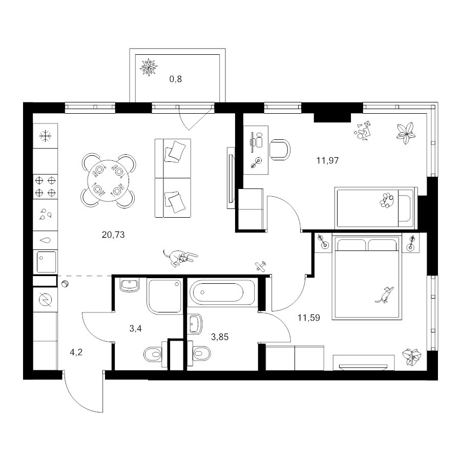 3 ккв (Евро) 56,5 м²