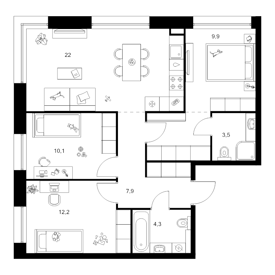 4 ккв (Евро) 75 м²