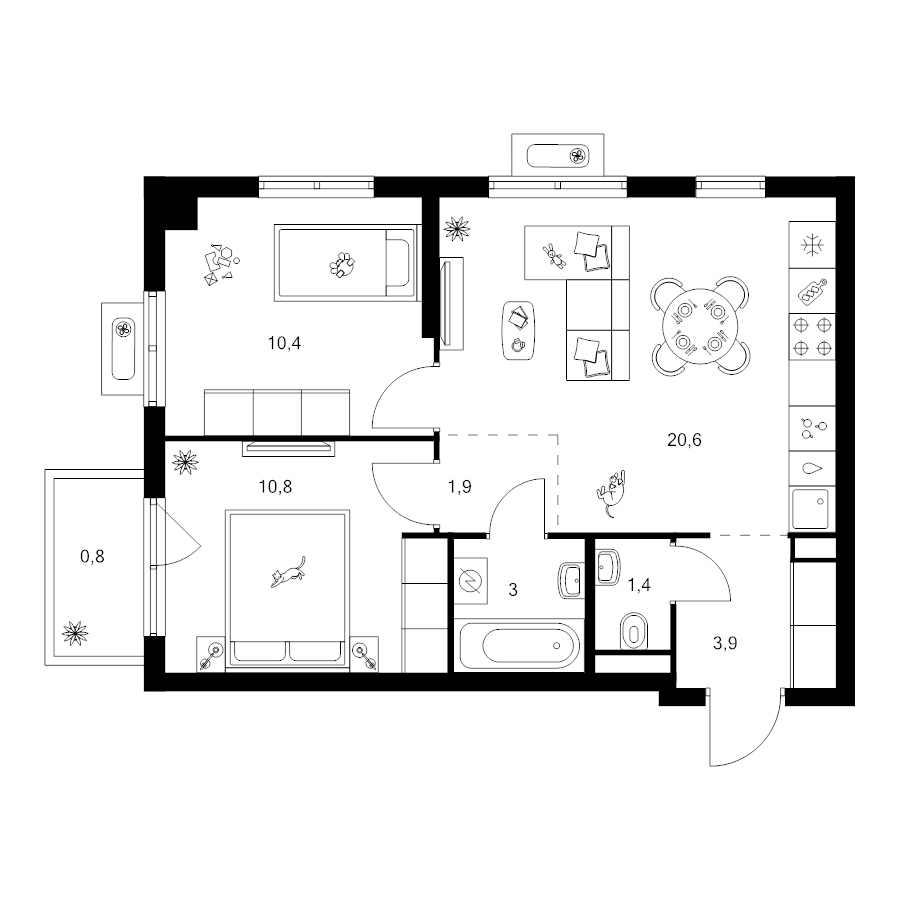 3 ккв (Евро) 52,8 м²