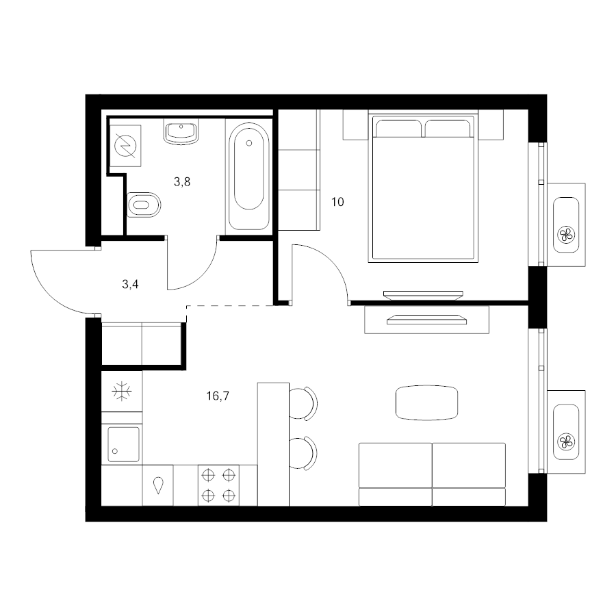 2 ккв (Евро) 33,9 м²