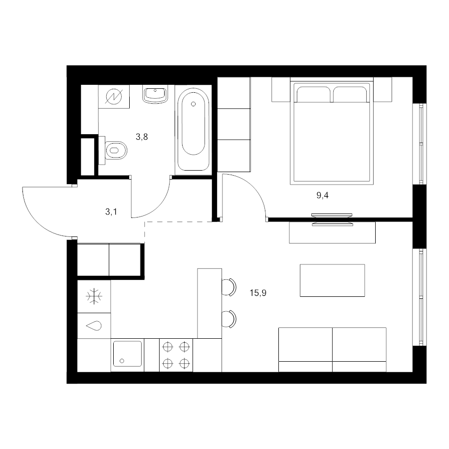 2 ккв (Евро) 32,2 м²