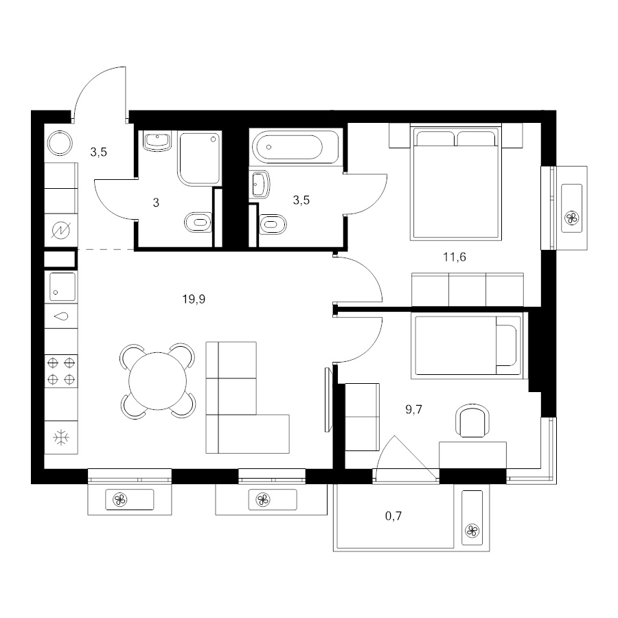 3 ккв (Евро) 51,9 м²