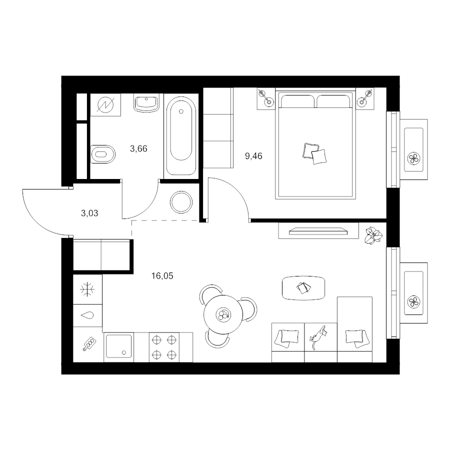 2 ккв (Евро) 32,2 м²