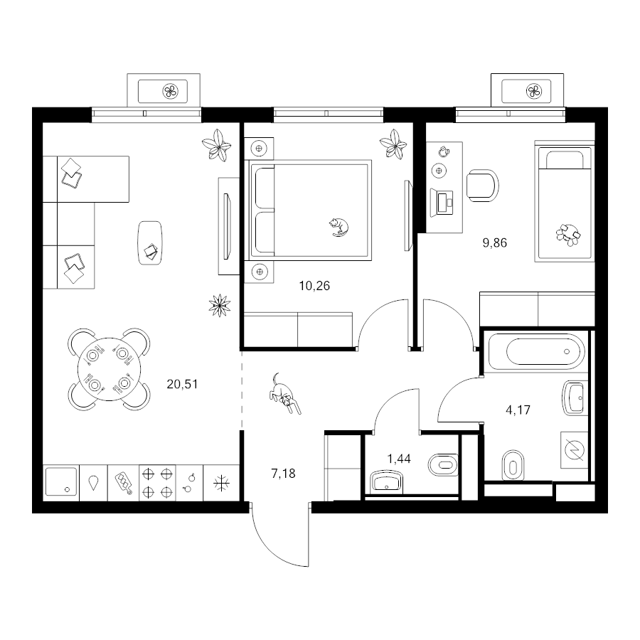 3 ккв (Евро) 53,4 м²