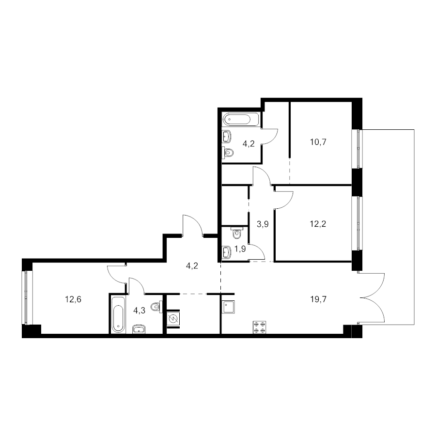 4 ккв (Евро) 96,9 м²