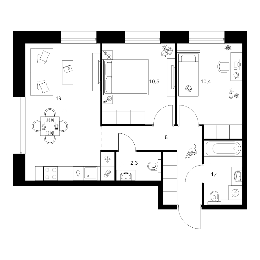 3 ккв (Евро) 54,6 м²