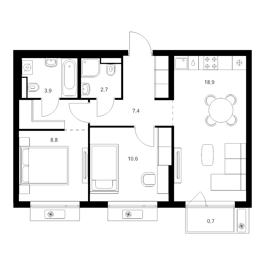 3 ккв (Евро) 56,6 м²