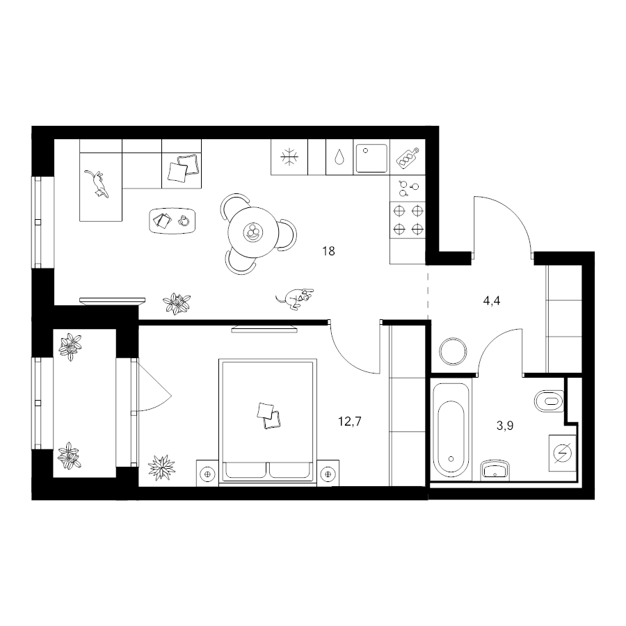 2 ккв (Евро) 40,3 м²