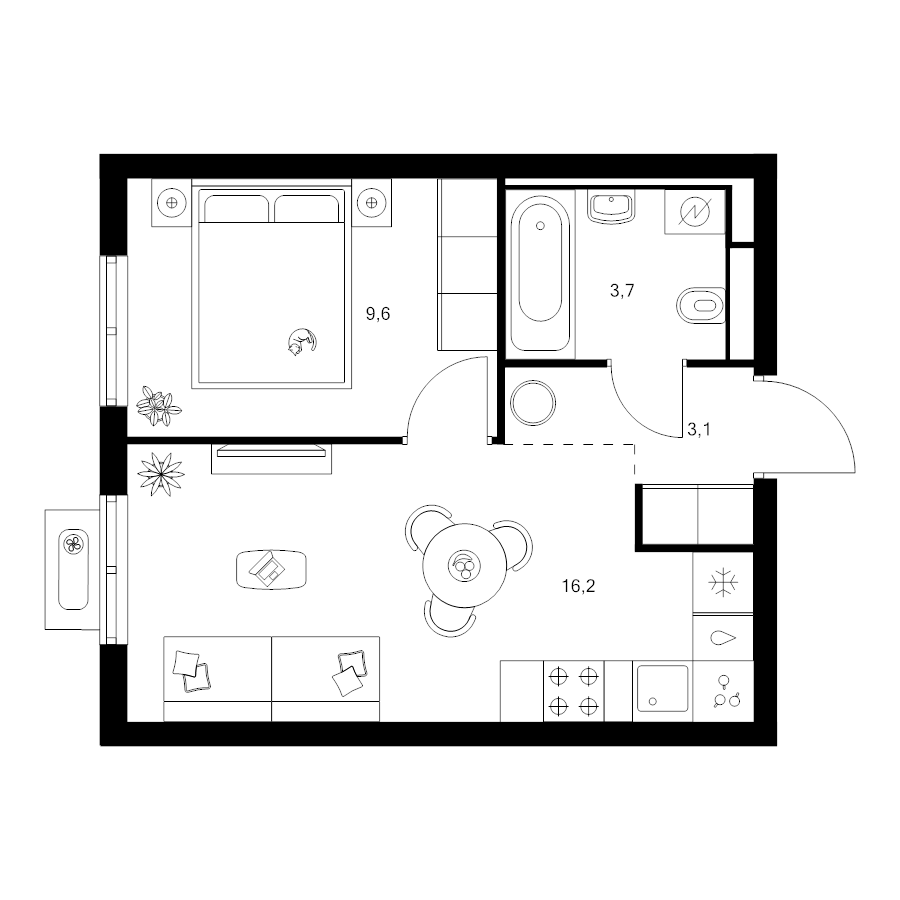 2 ккв (Евро) 32,6 м²