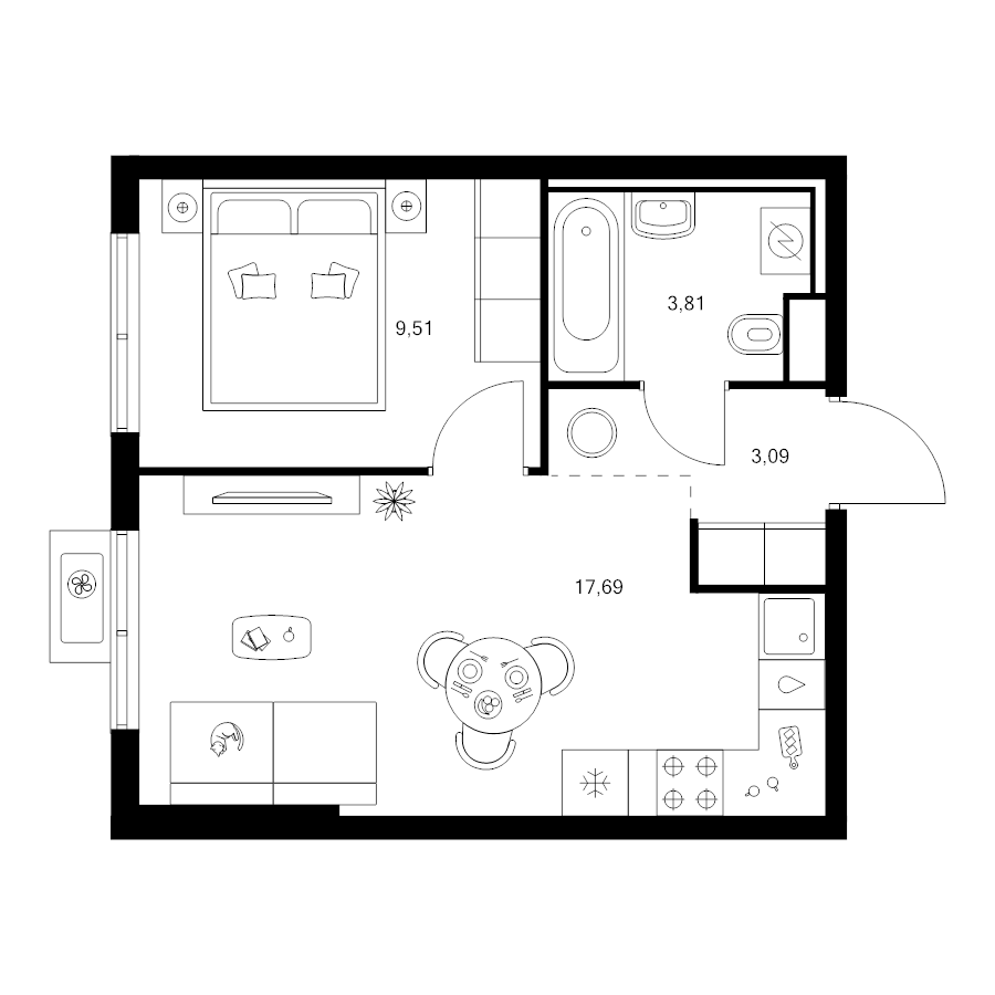 2 ккв (Евро) 34,1 м²
