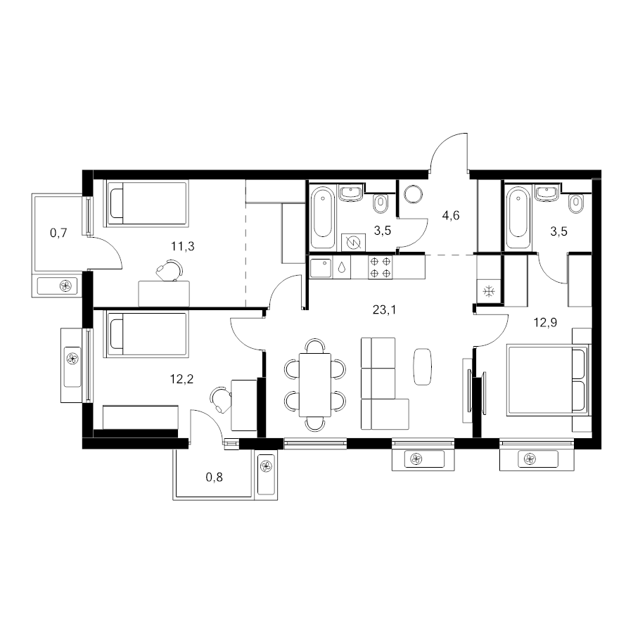 4 ккв (Евро) 78,4 м²
