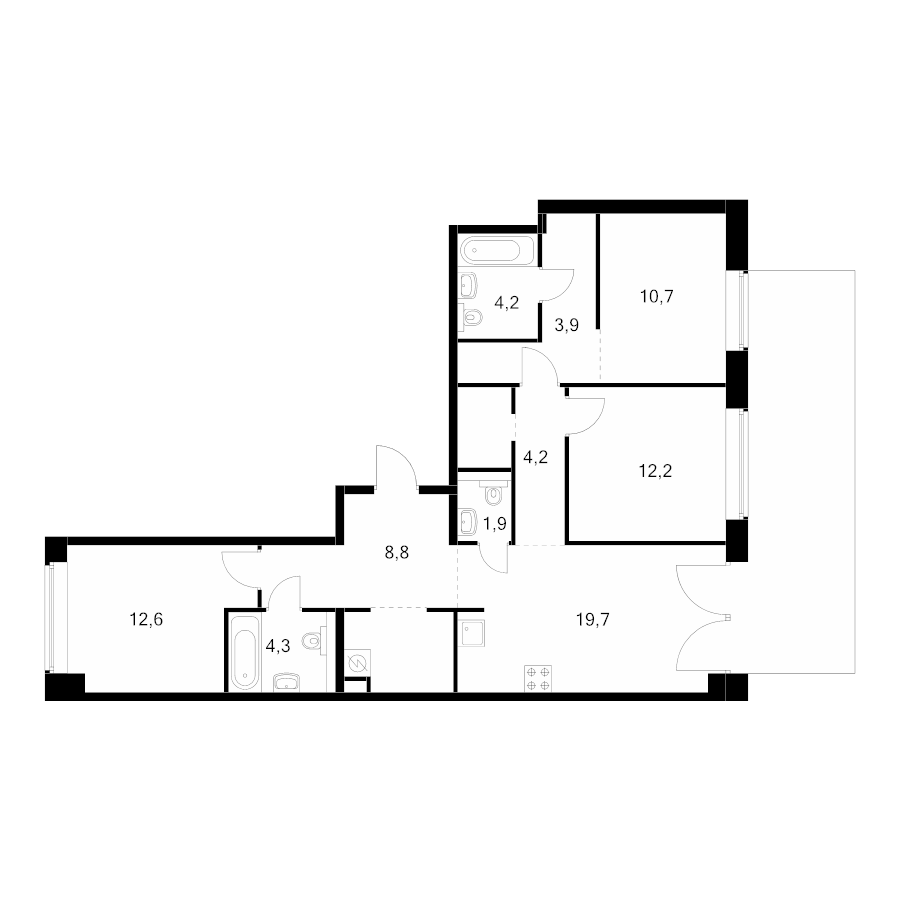 4 ккв (Евро) 96,7 м²