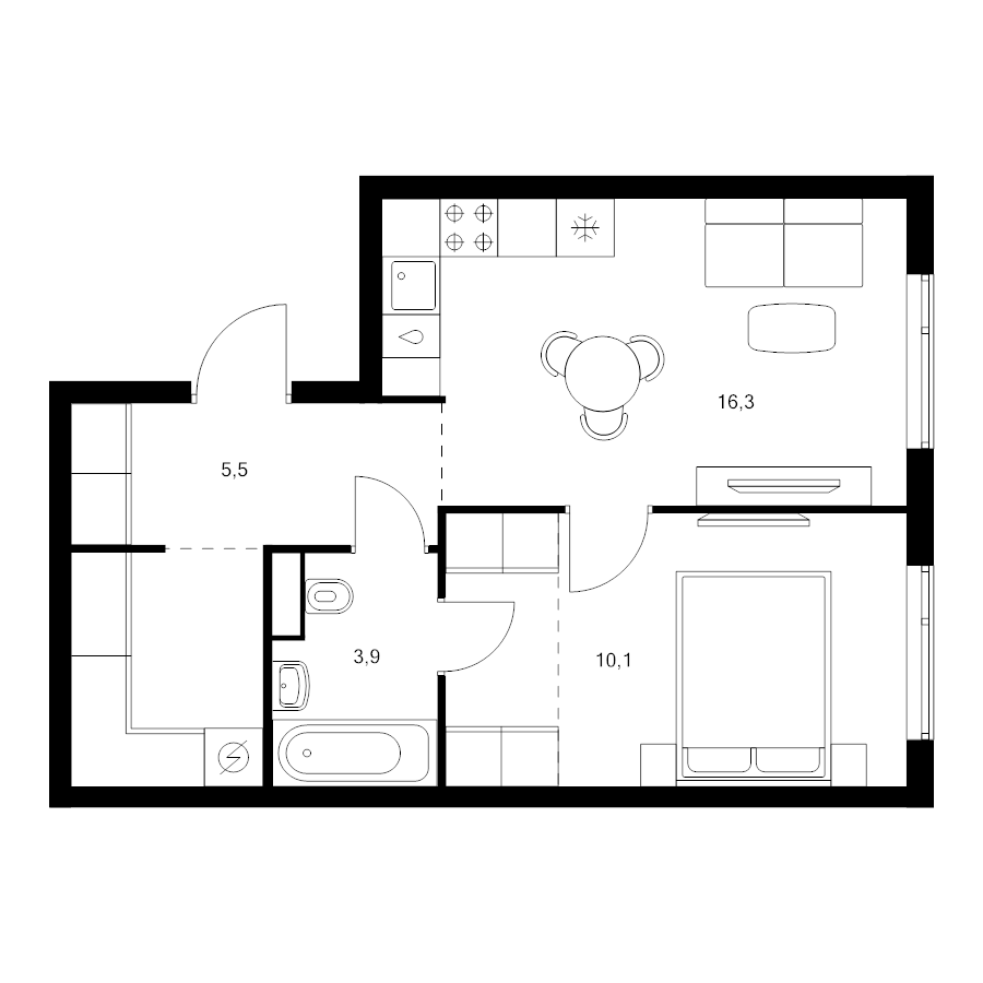 2 ккв (Евро) 43,8 м²