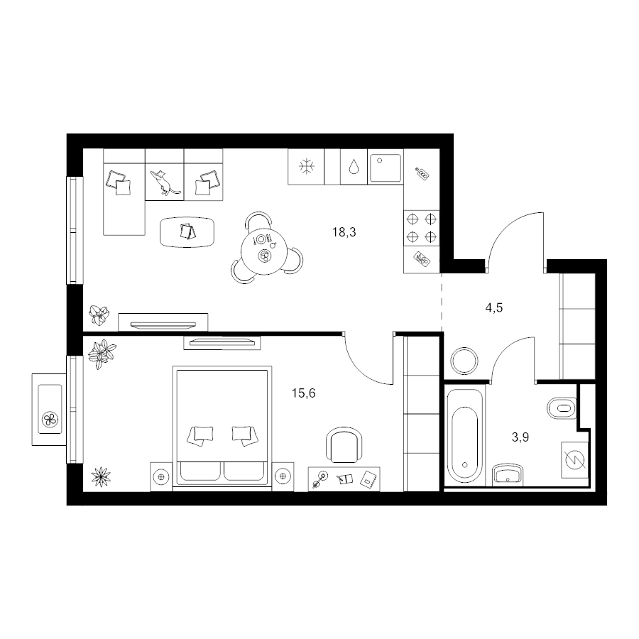 2 ккв (Евро) 42,3 м²