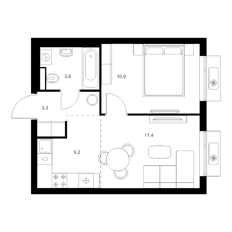 2 ккв (Евро) 35,6 м²