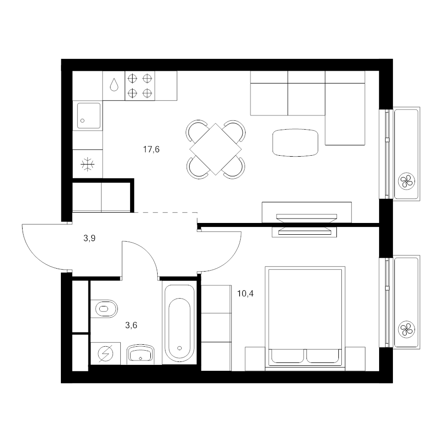 2 ккв (Евро) 35,5 м²