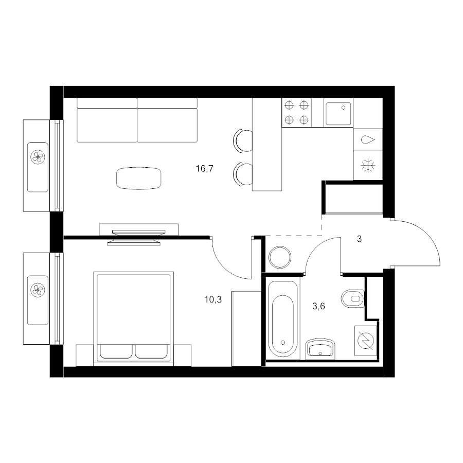 2 ккв (Евро) 33,6 м²