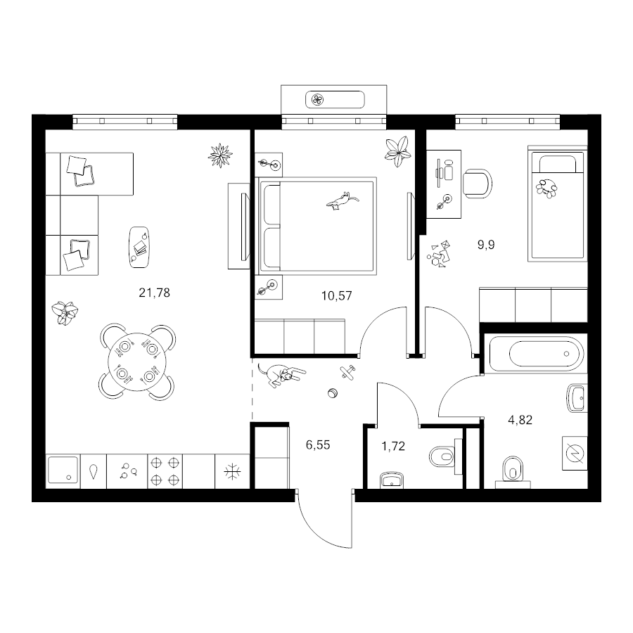 3 ккв (Евро) 55,3 м²