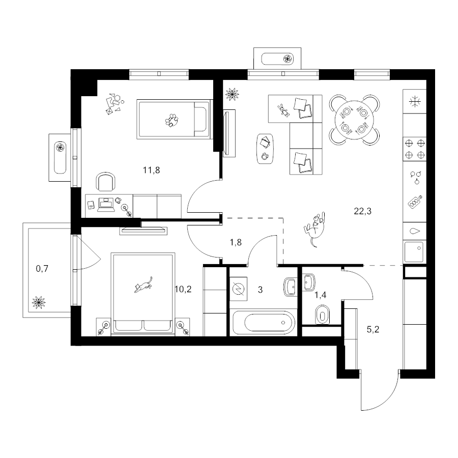 3 ккв (Евро) 56,4 м²