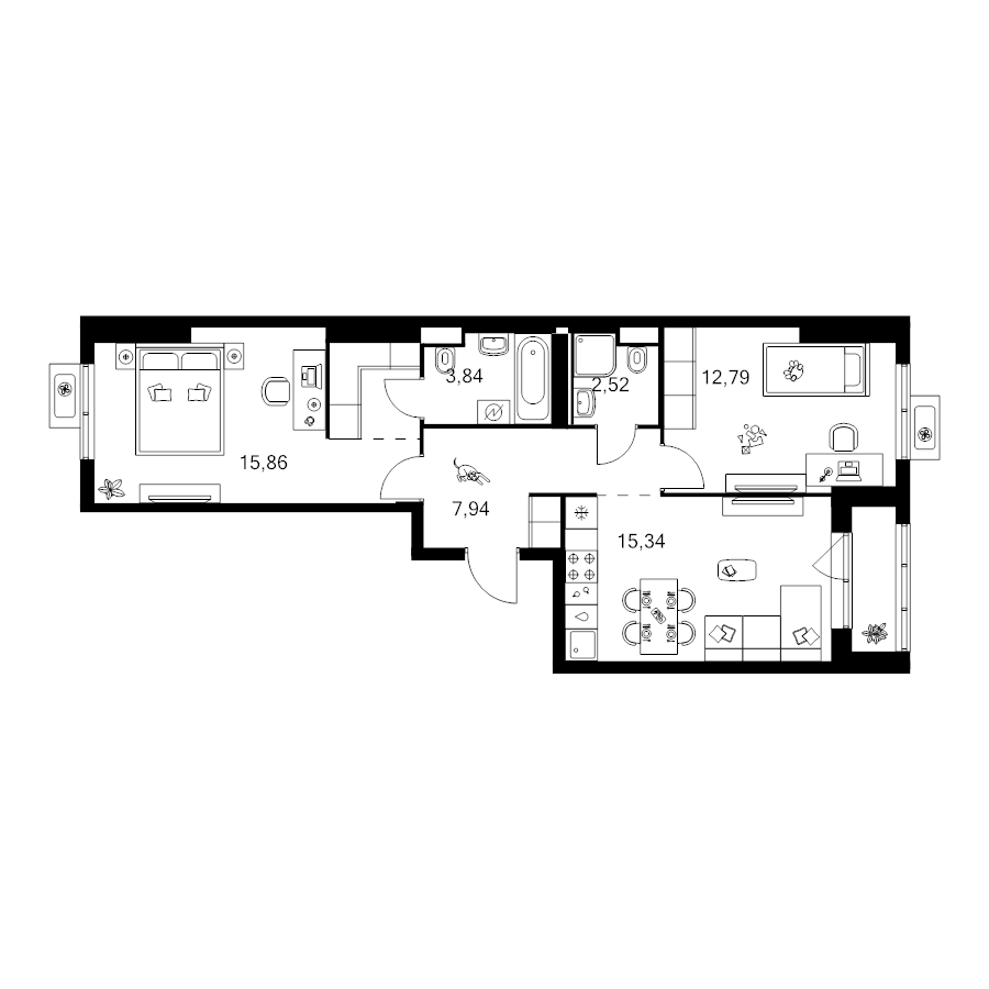 3 ккв (Евро) 62,5 м²