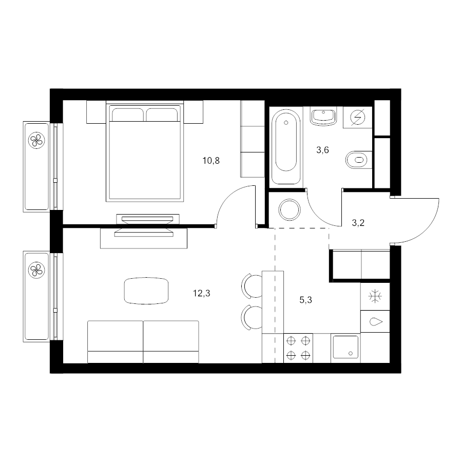 2 ккв (Евро) 35,2 м²
