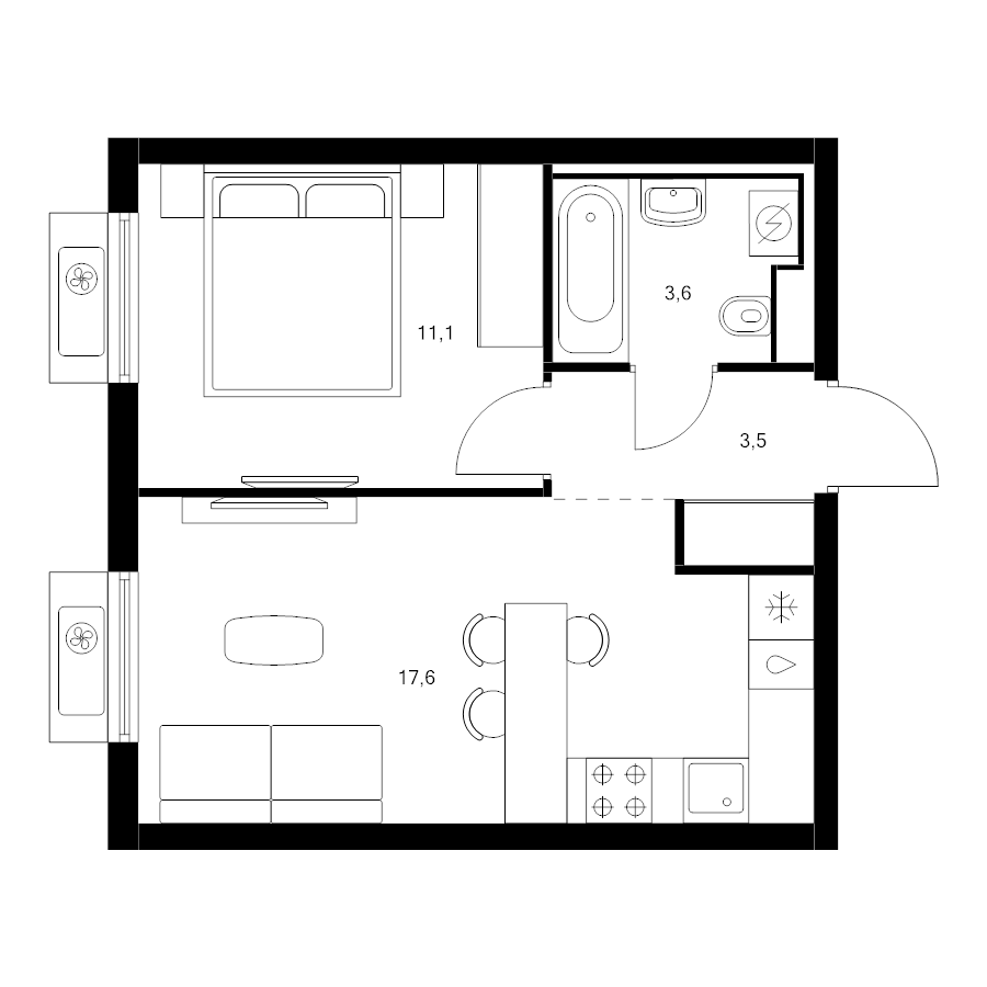 2 ккв (Евро) 35,8 м²