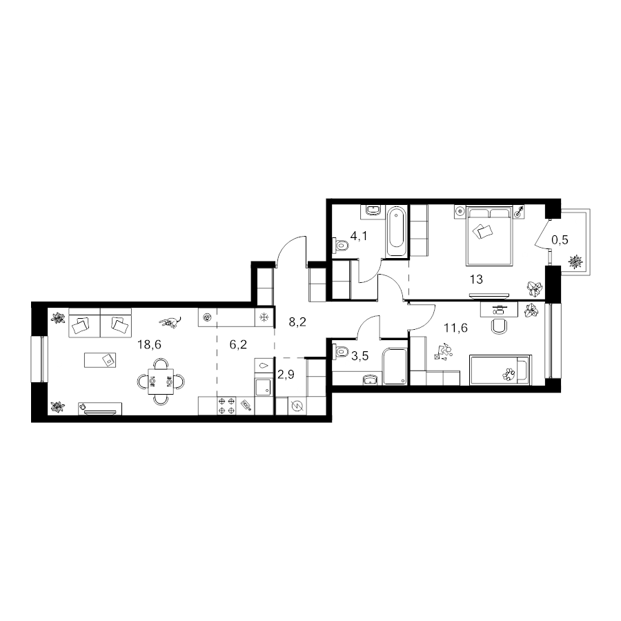 3 ккв (Евро) 71,6 м²
