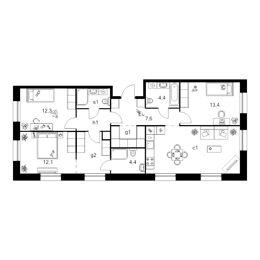 4 ккв (Евро) 95,3 м²