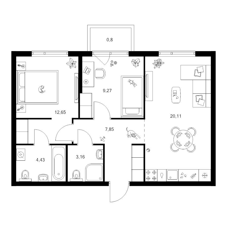 3 ккв (Евро) 58,3 м²