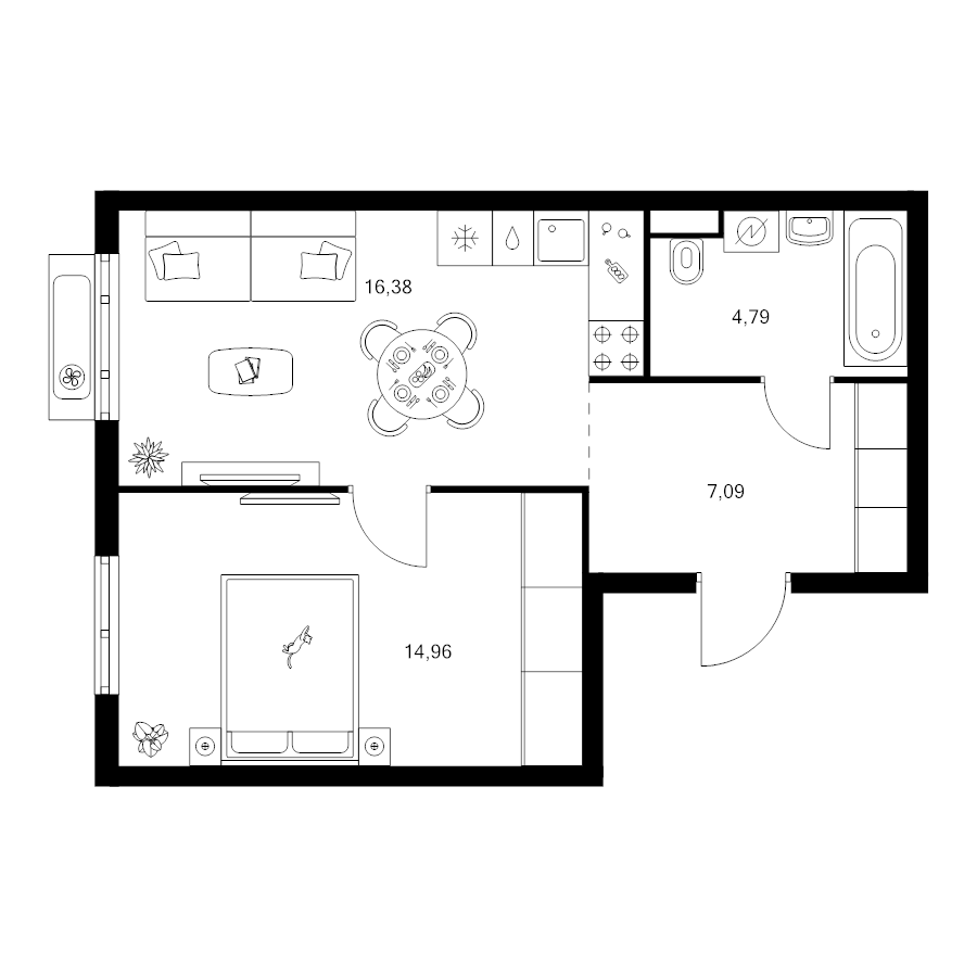 2 ккв (Евро) 43,2 м²